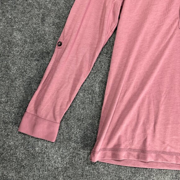 LinkSoul  Polo Shirt Mens Small Long Sleeve Mauve Pink Knit  Split Hem Roll Tab - Picture 3 of 9